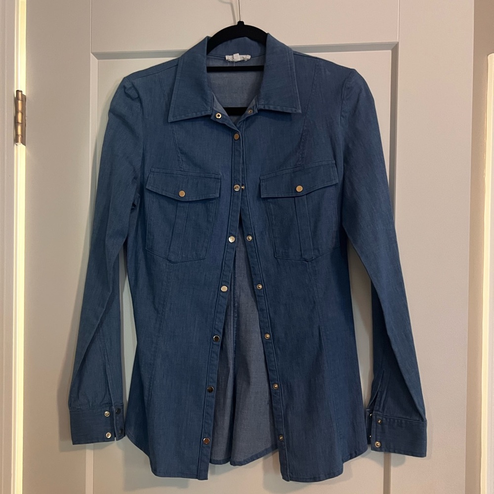 Mistress rocks denim button up shirt